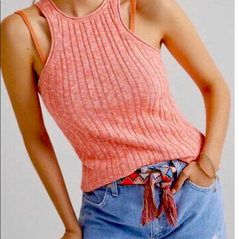 Anthropologie Pink Coral Ribbed Halter Tank